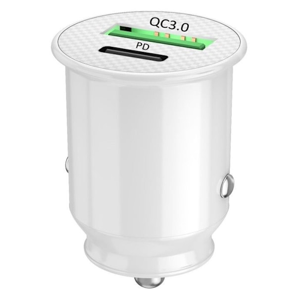 Cigarettändare Billaddare för Vivo Y37 Pro 5G USB till USB Typ C Snabbladdning 30W PD & QC 3.0 - 2 portar Vit