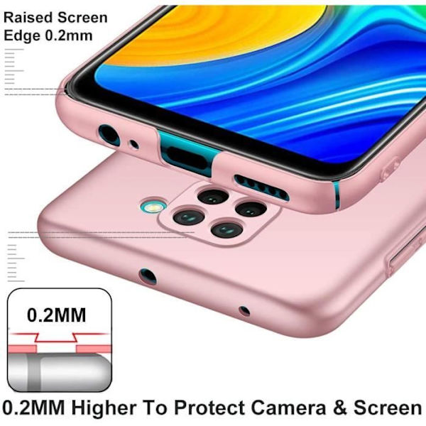Xiaomi Redmi Note 9-fodral + skärmskydd i härdat glas, roséguld Mycket tunt skyddsfodral Hårt skydd Fodralskydd för