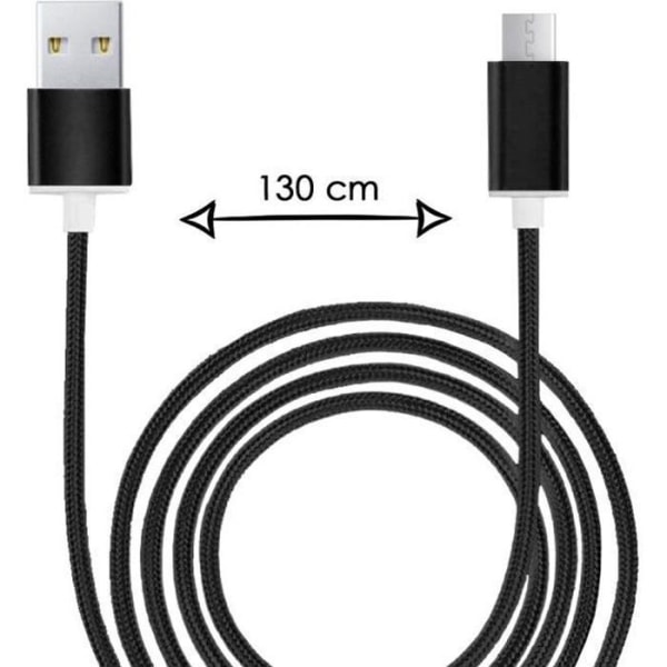 Mikro-USB-kaapeli Samsung Galaxy A10:lle Nylon-punottu USB-kaapeli 1,3 metrin pikalataus-synkronointi-tiedonsiirtokaapeli - MUSTA