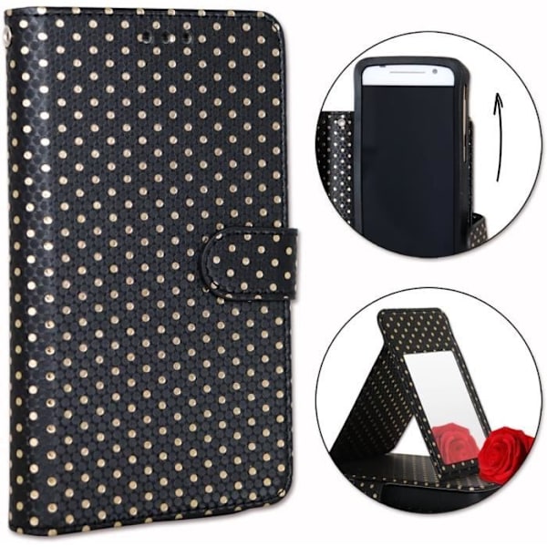 Smartphone cover - PH26 - Desire 19+ - Øko-læder sort - Kortlomme - Indbygget spejl Svart