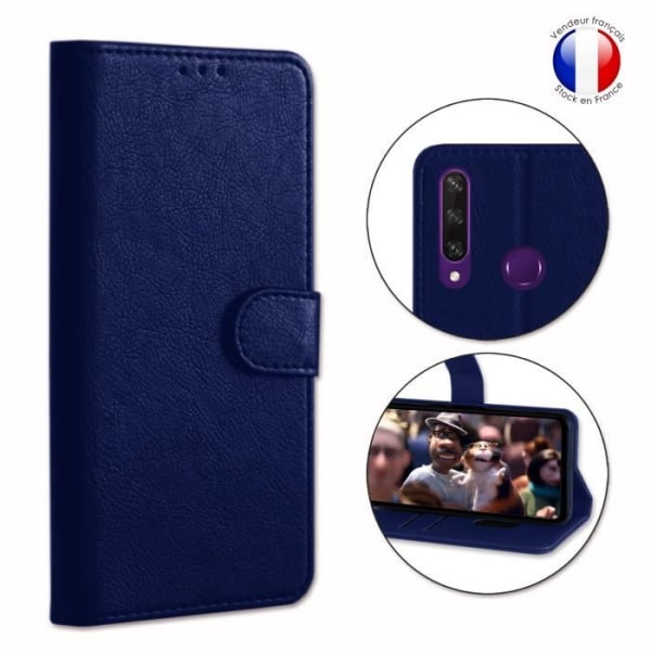 Pung sleeve - Huawei - Y6P - Prægede læder - Magnetisk - Video support - Blå Blå