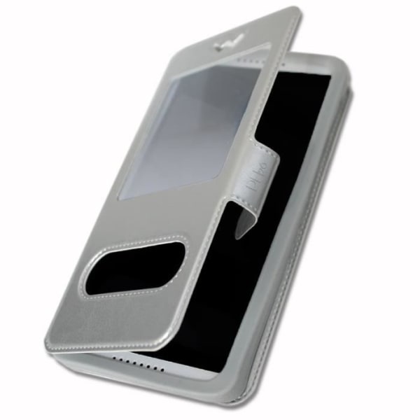 Silverfodral till Wiko Y61 Extra Slim X2 Quality ekoläderfönster magnetisk stängning och synliga sömmar Grå