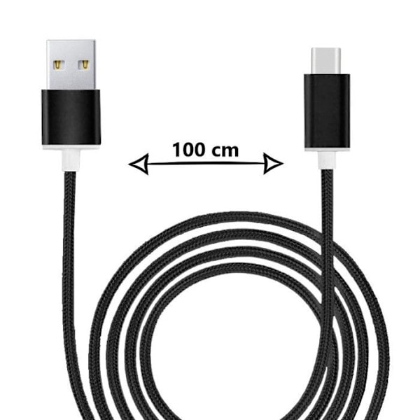 USB-C-kabel kompatibel Oppo A3 PKA110 Nylonflettet USB-kabel 1 meter hurtig opladning/synkroniseringskabel-dataoverførsel - SORT