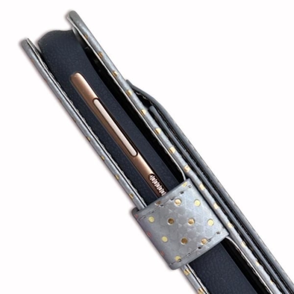Housse folio - PH26® - Sharp Aquos S3 mini - Øko-læder sølv - Gule prikker - Indbygget spejl Silver med gyllene prickar