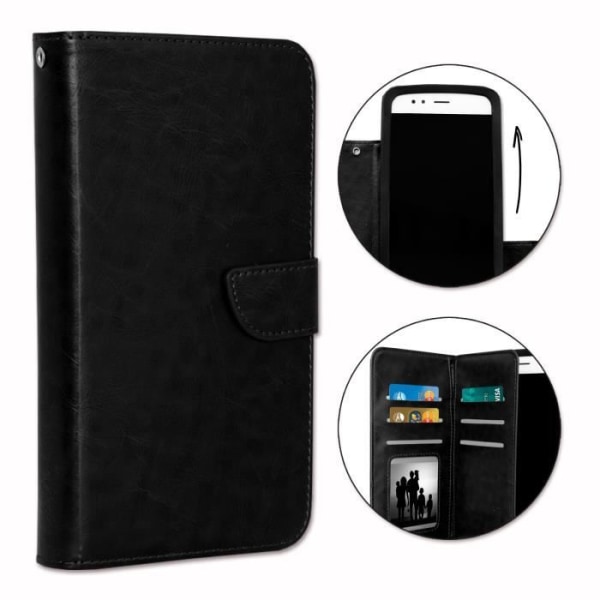 PH26® Folio suojakotelo Oppo Find 7a -lompakkoformaatille mustaa ekonahkaa, kaksinkertainen sisäläppä, korttiteline, suljin