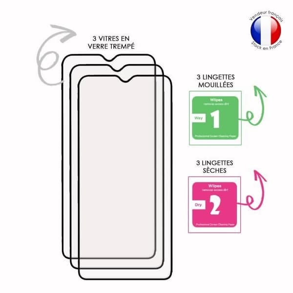 Skyddsglas - PH26 - Samsung Galaxy A01 - Pack om 3 - Härdat glas - Heltäckande skydd Vit