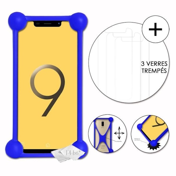 Coque bumper - V-Mobile - S9 (2019) - Stötabsorberande - Silikon - 3 Härdat glas Blå