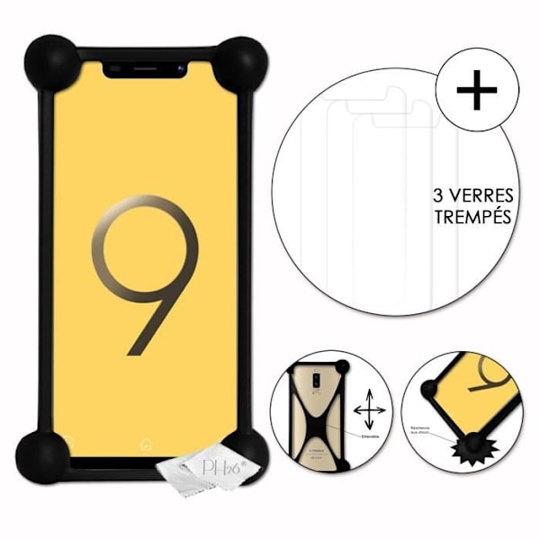 Coque bumper - V-Mobile - S9 (2019) - Antichoc - Silikone - 3 Hærdet glas Svart