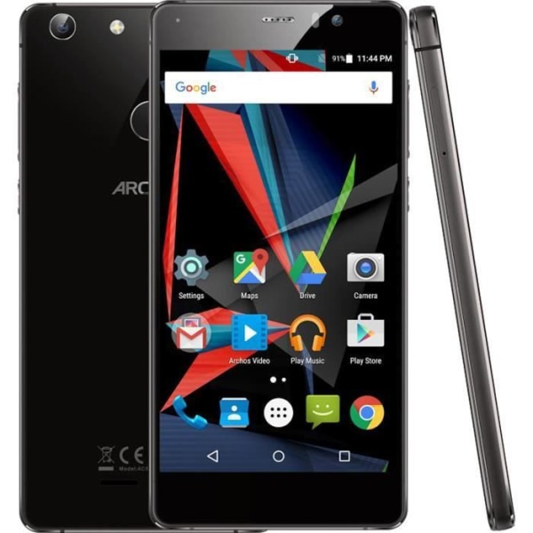 Telefontaska - PH26® - Archos 55 Diamond Selfie - Syntetiskt läder - Svart - Fodral med fönster Svart