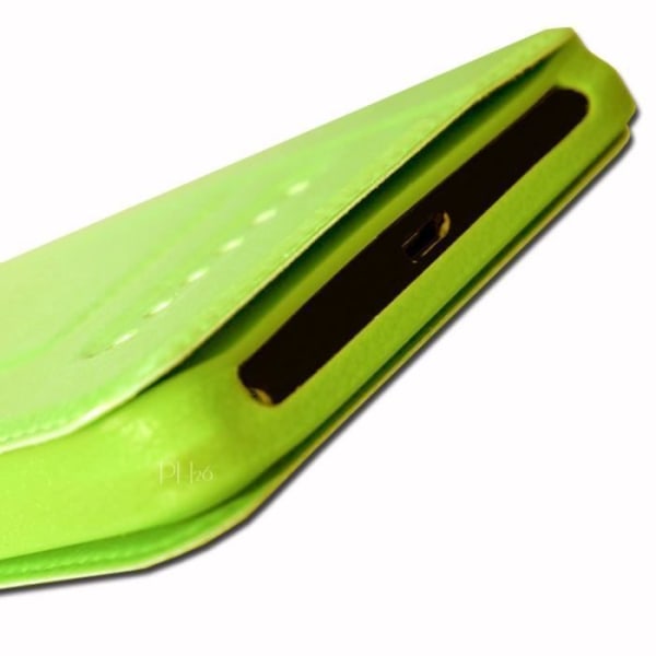 Grönt fodral till Motorola Moto E6i Extra Slim X2 Kvalitets ekoläderfönster magnetisk stängning och synliga sömmar