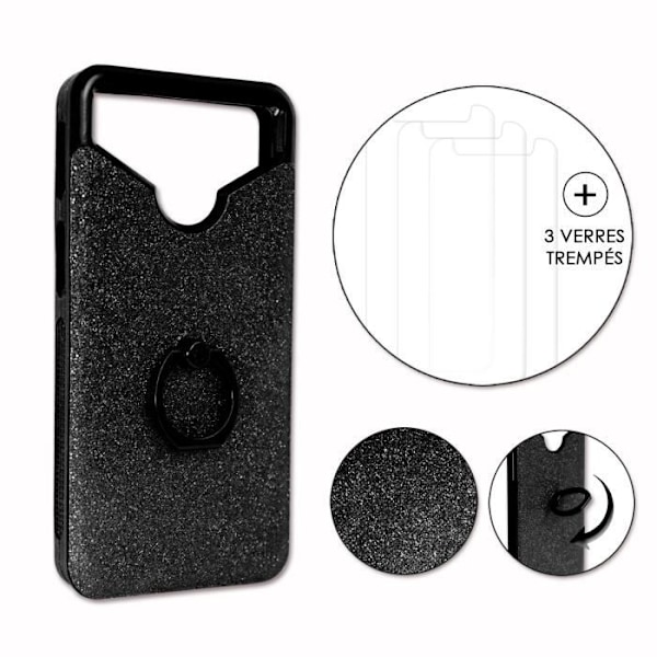 Hisense L830 PACK Sort rhinsten bagcover med ring + 3 hærdede glas MAKSIMAL hårdhed