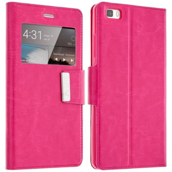 Housse Etui Folio - Huawei - P8 Lite - Rosa - Syntetiskt läder - Semi-hård Rosa