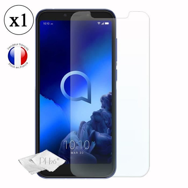 Super Pack Stötsäkert svart stötfångarfodral för Alcatel 1 (2019) med 1 MAXIMAL hårdhet skyddande härdat glas