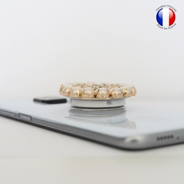 Taitettava matkapuhelinteline TCL 10 SE:lle Super Diamond Design, Universal Phone Grip - Pearl Beige