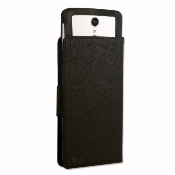 Alcatel One Touch Pop C3 Foliofodral i svart texturerat läderstil med korthållare från PH26®