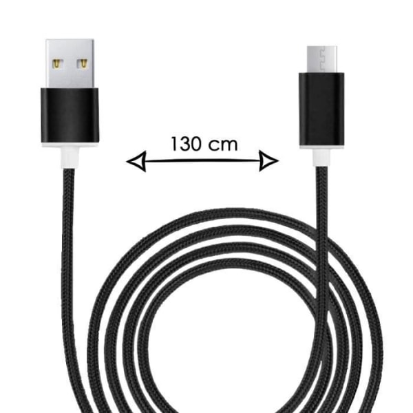 Micro USB-kabel til HTC Wildfire E3 Nylonflettet USB-kabel 1,3 Meter Fast Charge-Sync-Data Transfer Kabel - SORT Svart