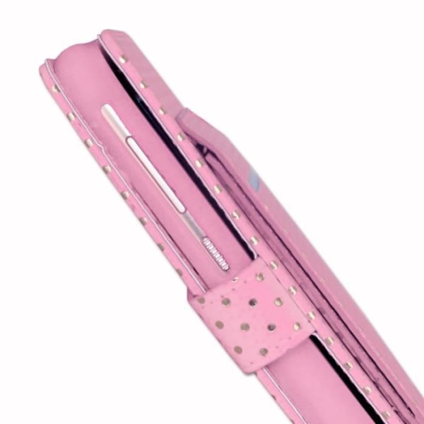 PH26® Foliofodral till Panasonic Eluga C med guldprickar i rosa ekoläder med korthållare, spegel och synliga sömmar