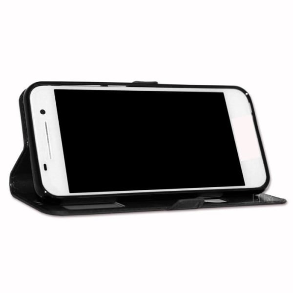 Wiko Bloom Huvudskydd dedikerad svart folio med fönster i läderlook och synliga sömmar av PH26®