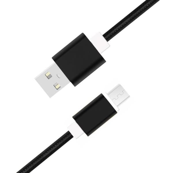 Micro USB-kabel til Danew Konnect 556 i nylonflettet synkroniseret hurtig dataoverførsel - SORT Svart