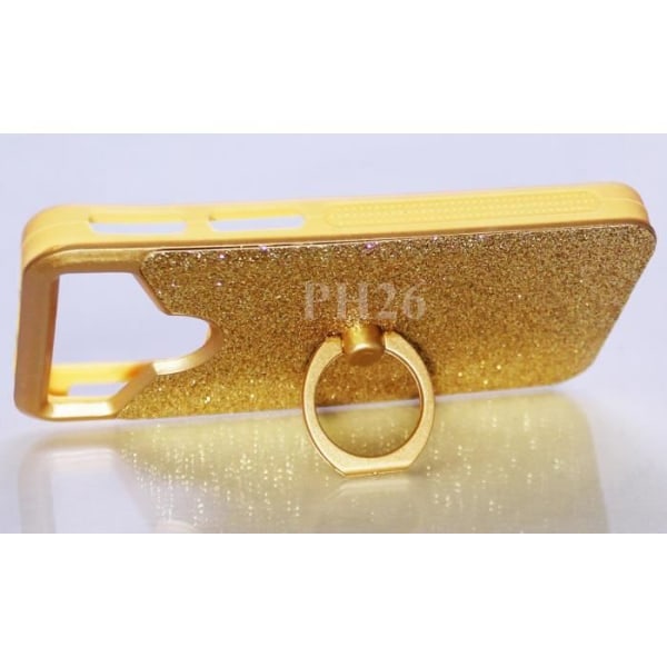 Wiko View 2 Gold bagkasse med diamant rhinestone effekt og anti-shock silikone gel konturer med ring til selfies, fotos og