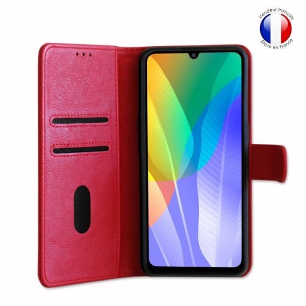 Plånboksfodral - Huawei - Y6P - Krossat läder - Magnetisk - Videostöd Röd