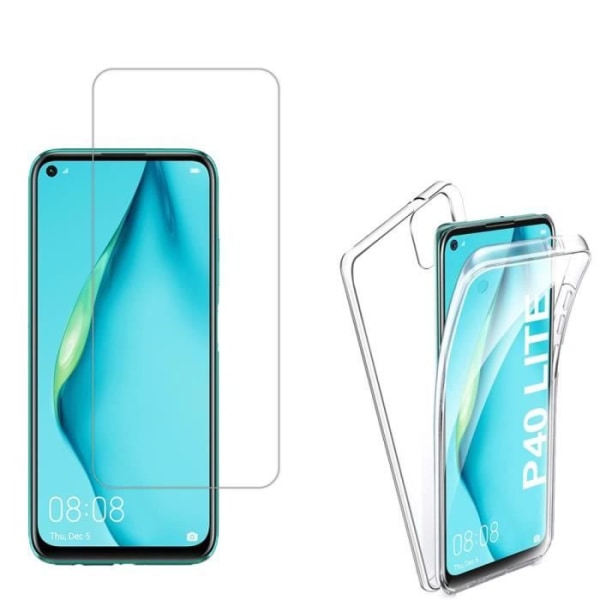 För Huawei P40 Lite- Nova 6 SE 6.4": Silikonfodral 360° fullt skydd Fram och bak - TRANSPARENT + 1 härdat glasfilm VIT