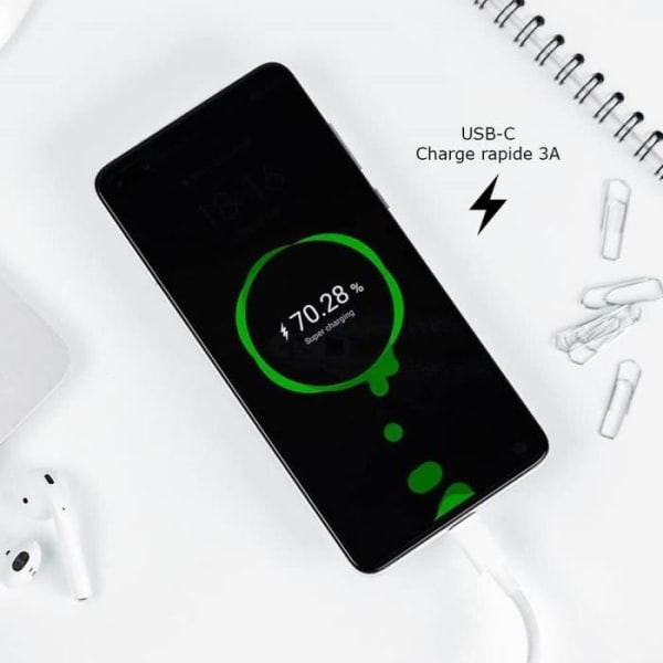Pakkeoplader + kabel til Nokia XR21 Hurtigoplader Ultra-kraftig og hurtig NY GENERATION 3A med USB-Type C-KABEL