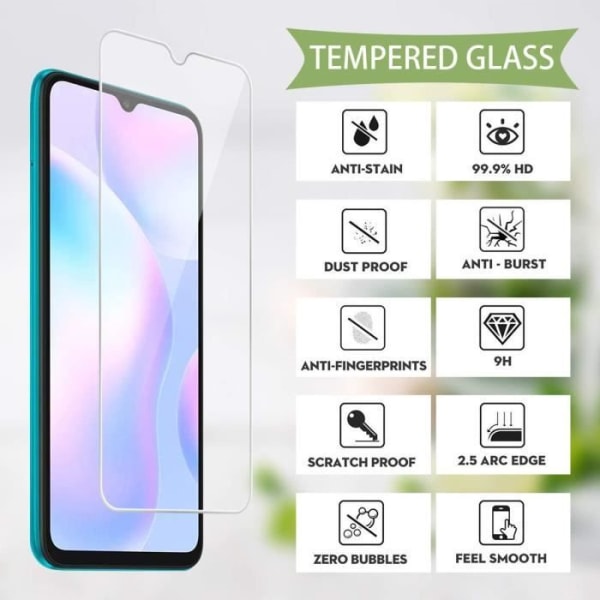 3 stykker hærdet glas til Xiaomi Redmi 9A, hård gennemsigtig [9H hårdhed] [boblefri] skærmbeskytter til Xiaomi Redmi 9A