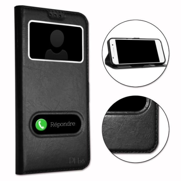 Samsung Galaxy CORE I8260 Sort special etui med vinduer i læderlook med synlige stikninger af PH26®
