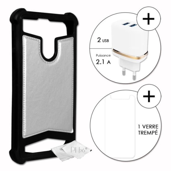 Super Pack for Alcatel 1X 2019 Nahkatyylinen takakansi + 1 erittäin kestävä ja läpinäkyvä karkaistu lasi -suojakalvo - HOPEAA