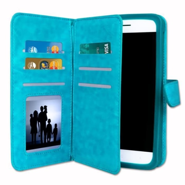 Foliofodral för LG G6+ plånboksformat i turkost ekoläder med dubbel invändig flik, korthållare, stängning