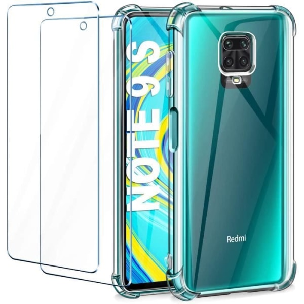 Xiaomi Redmi Note 9S Cover - Redmi Note 9 Pro Gennemsigtig +2 × hærdet glas skærmbeskytter, blød silikone [Stødsikker BumNA