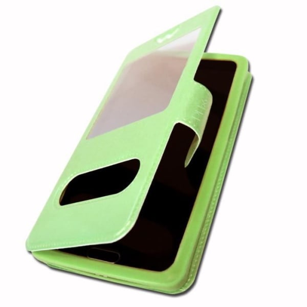 Fodral för Motorola One Macro Green Extra Slim X2 Windows i ekologiskt läder av hög kvalitet magnetisk stängning och synliga sömmar