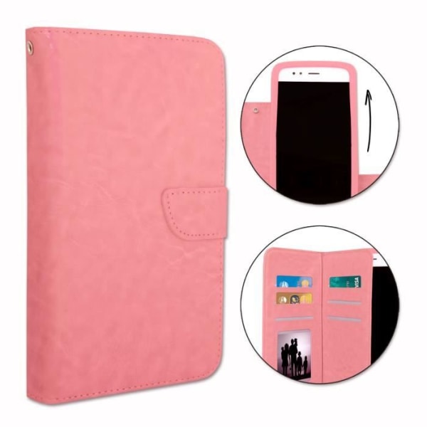 Foliofodral för Meizu M2 plånboksformat i rosa eco-läder med dubbel invändig flik, korthållare, stängning