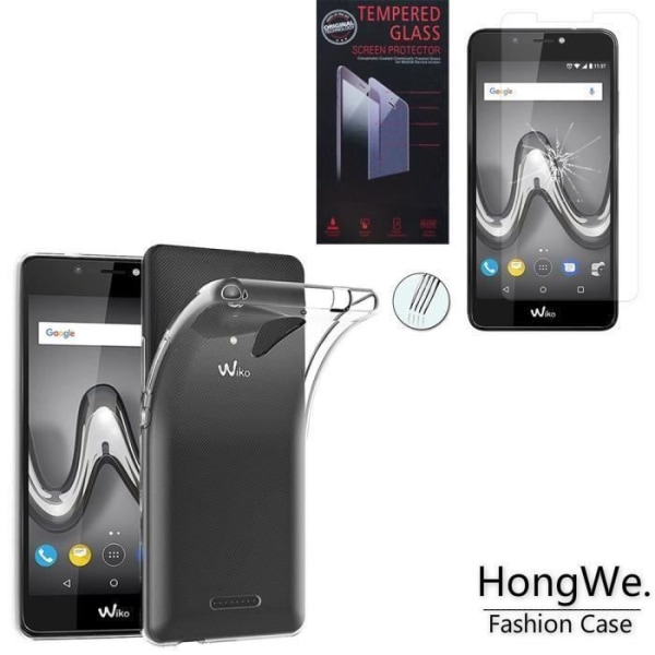 HLMonkey® til Wiko Tommy 2 Plus 5.5: UltraSlim gel silikoneetui - TRANSPARENT + 1 hærdet glasfilm