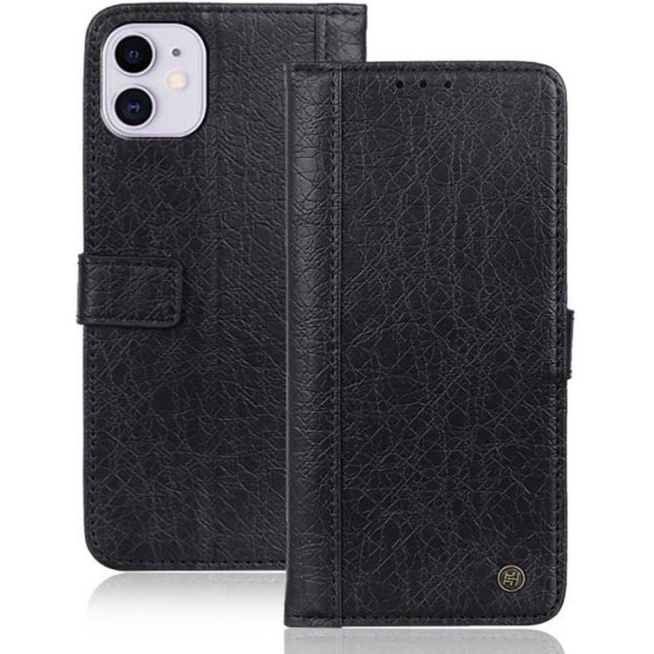 iPhone 12 Fodral, Läderfodral Fodral Premium PU Magnetisk plånbok Korthållare Stativ Funktion Flip Cover-Svart
