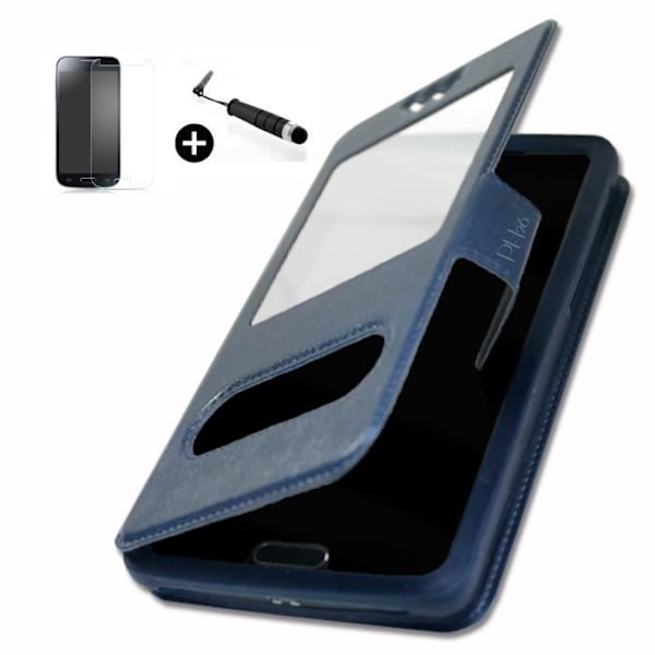 Fodral folio - Haier - Voyage G30 - Syntetiskt läder - Härdat glas - S-View blå Blå