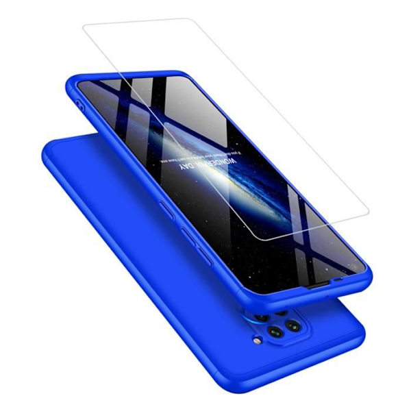 Asus Xiaomi Redmi Note 9-fodral，fodral + härdat glas 360 graders skydd Hård PC Bumper- Blå Blå