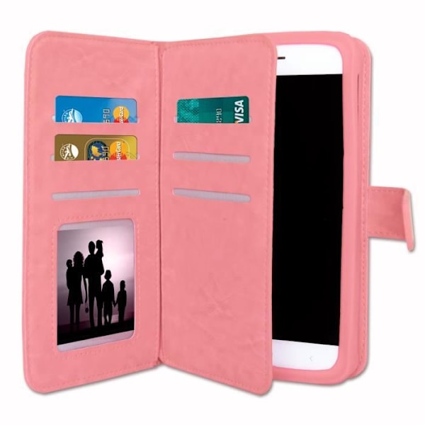 PH26® Folio fodral för Wiko Lenny 4 Plus plånboksformat i rosa ekoläder med dubbel invändig korthållarflik,