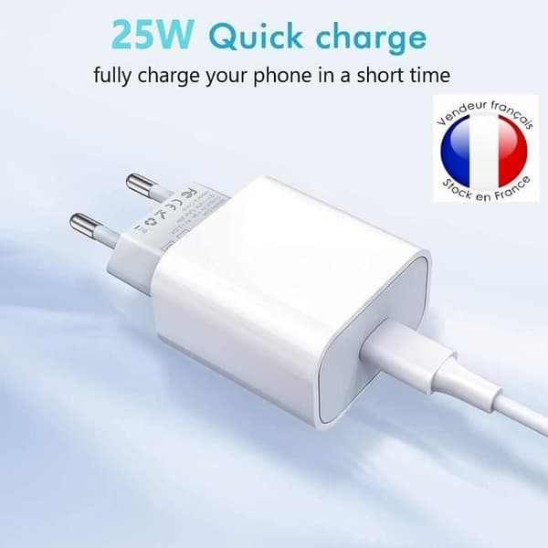 Super Hurtig Oplader - Xiaomi - Redmi 9 - 25W - Dobbelt Type C Kabel - Ultra-stærk