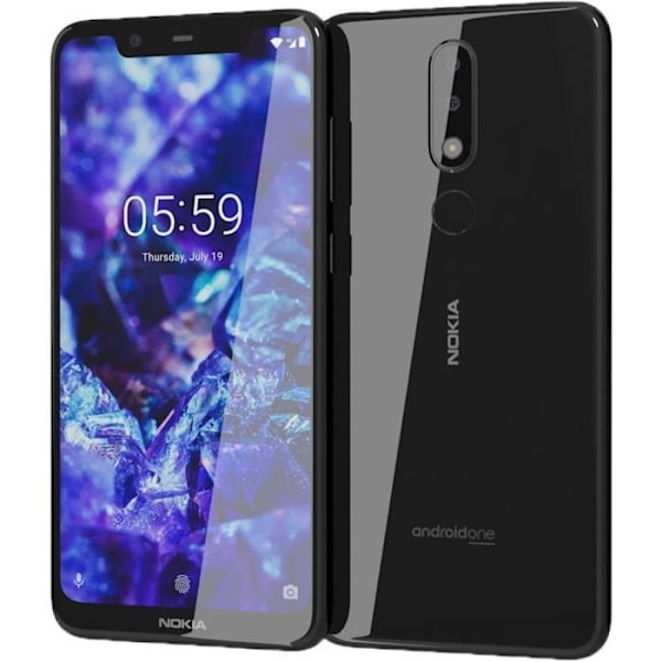 Taske til Nokia 5.1 Plus Extra Slim X2 Windows i kvalitets øko læder med magnetisk lukning og synlige syninger - BLÅ BLÅ