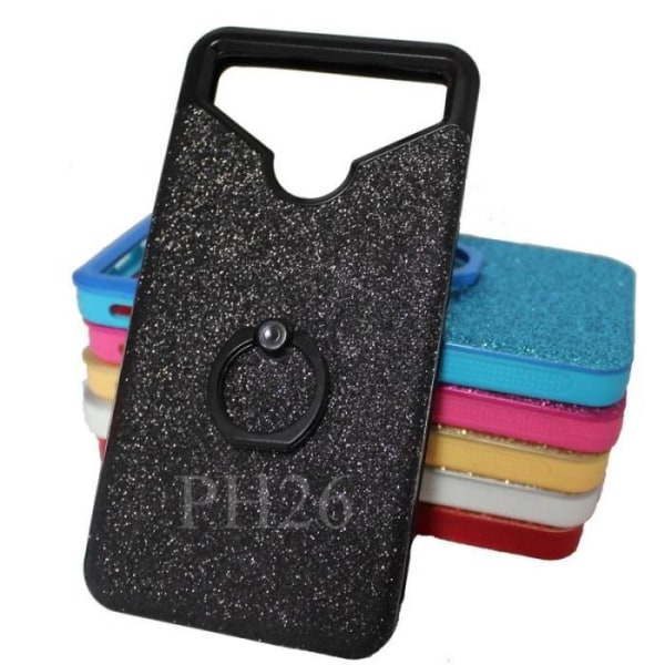 Alcatel Pixi 4 Plus Power Black bagcover med diamant rhinestone effekt med anti-shock silikone gel konturer med selfie ring,