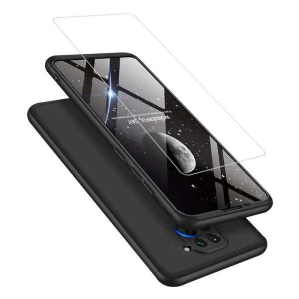 Xiaomi Redmi Note 9 kuori, kuori + 360 asteen karkaistu lasisuoja kovasta muovista valmistettu bumpperi - Musta Svart
