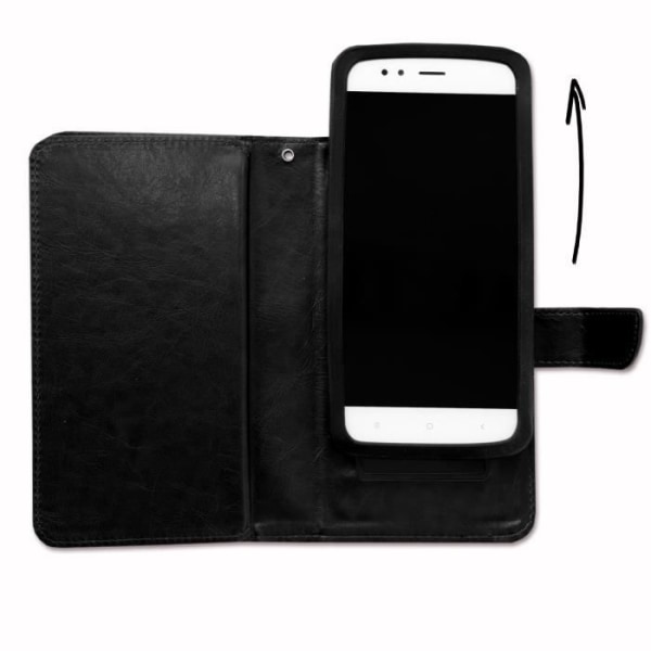 PH26® Folio-fodral för Xiaomi Redmi Note 2 plånboksformat i svart eko-läder med dubbel invändig flikkorthållare,