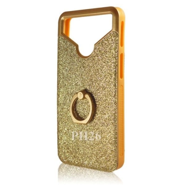 Wiko Rainbow Lite 4G Gold bagkasse med diamant rhinestone effekt med anti-shock silikone gel konturer med selfie ring,