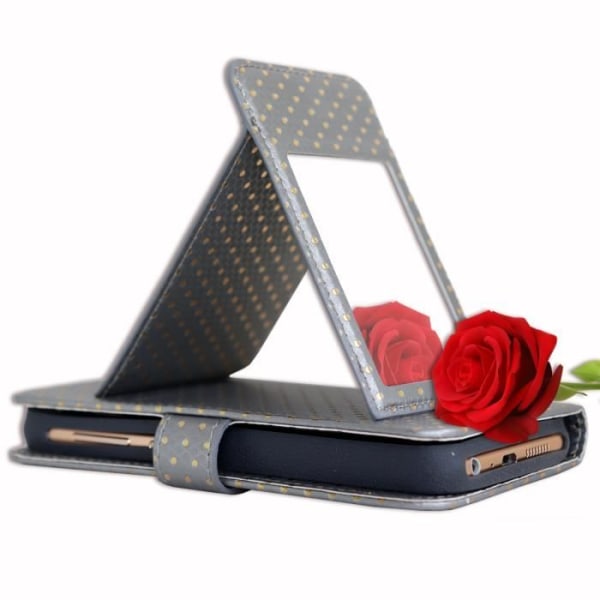 Housse folio - PH26® - Xiaomi Redmi Note 5A - Øko-læder sølv - Gyldne pletter - Integreret spejl Silver med gyllene prickar