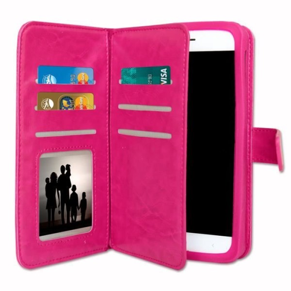 Foliofodral för Samsung Galaxy Xcover 4 plånboksformat i fuchsia eko-läder med dubbel invändig flikkorthållare, Fuchsia