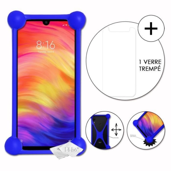 Coque bumper - Xiaomi - Redmi Note 7 - Stöttålig - Silikon - Härdat glas inkluderat Blå