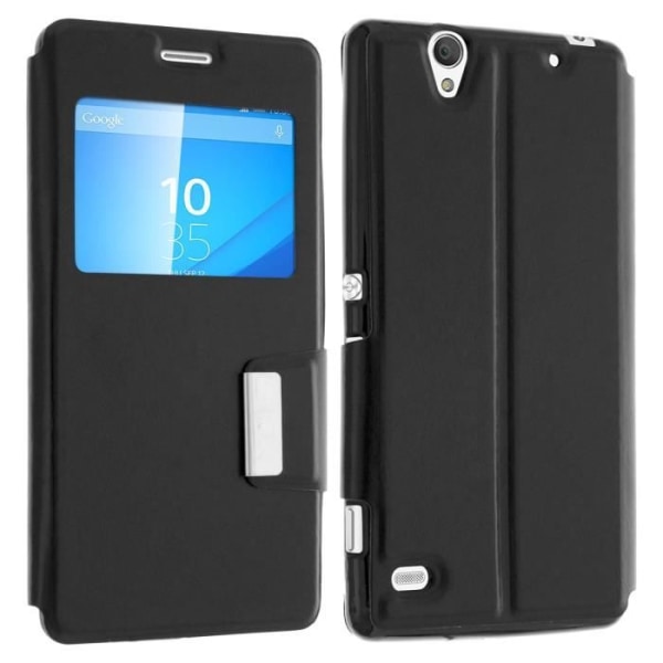 Fodral Med Fönster - Sony - Xperia C4 / C4 Dual - Syntetläder - Svart - Magnetisk Svart