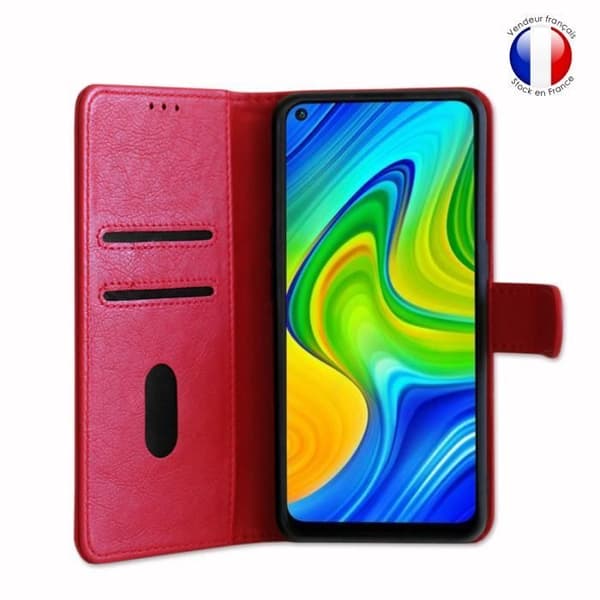 Plånboksfodral - Xiaomi - Redmi Note 9 - Röd läder - Videostöd - Magnetisk Röd